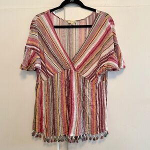NWOT Kori America Size XL Multicolor Striped Top with Tassels